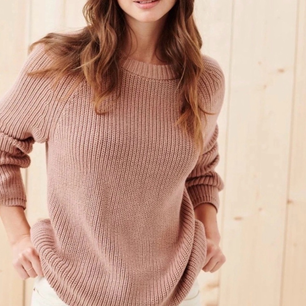 Jenny Kayne Cotton Fisherman Sweater in Rose Pink Sz S